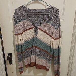 Maurices Multicolor V-Neck Sweater with Buttons